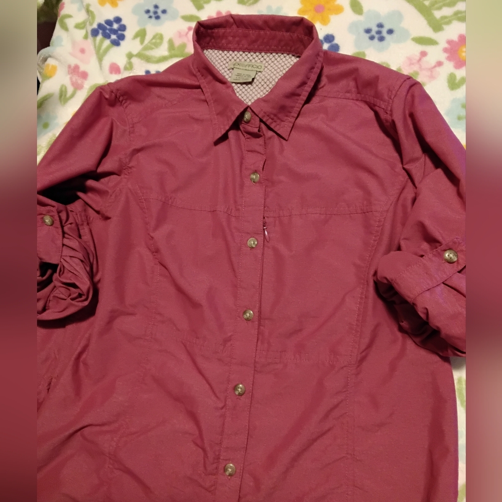 Exoffico vented hiking sportswear 1/2 long combo sleeve womens Large top blouse